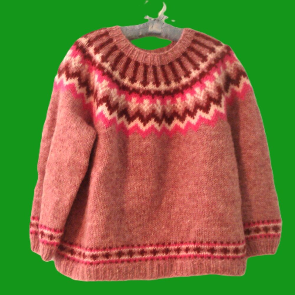 Handknit Icelandic traditional pattern, heavy wool sweater Iceland winter, L - Picture 3 of 8